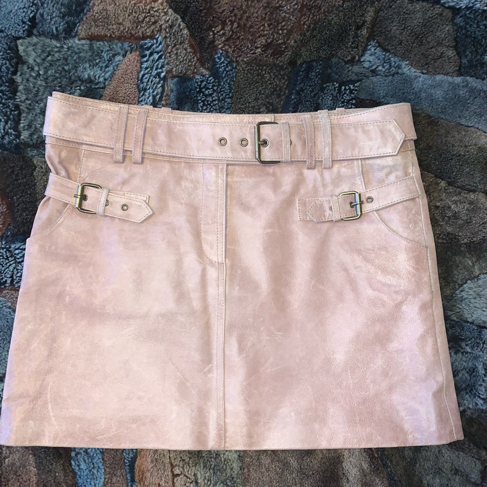 Nude pink leather skirt